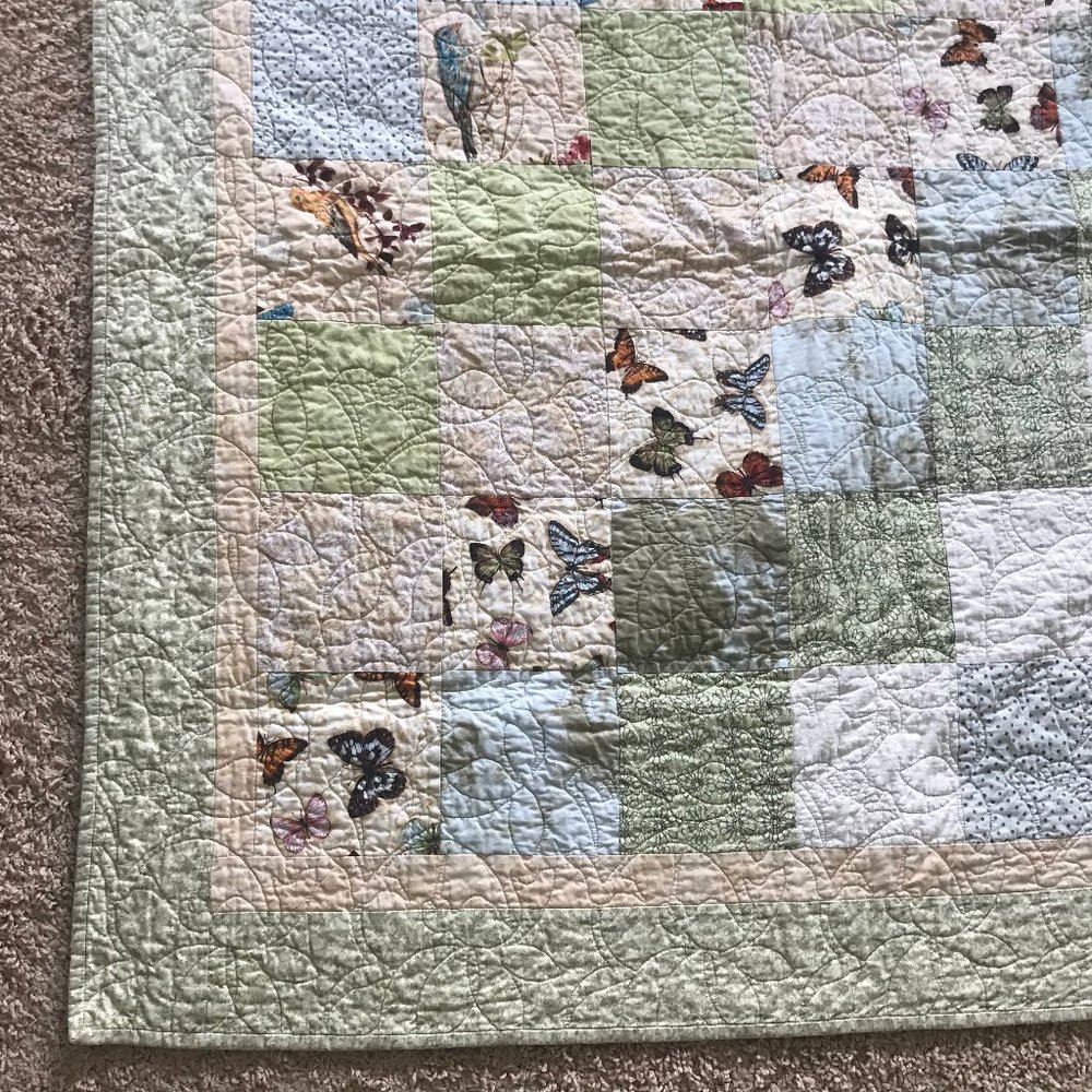 Quilt/throw 84 X 44" bed footerBirds and butterfly